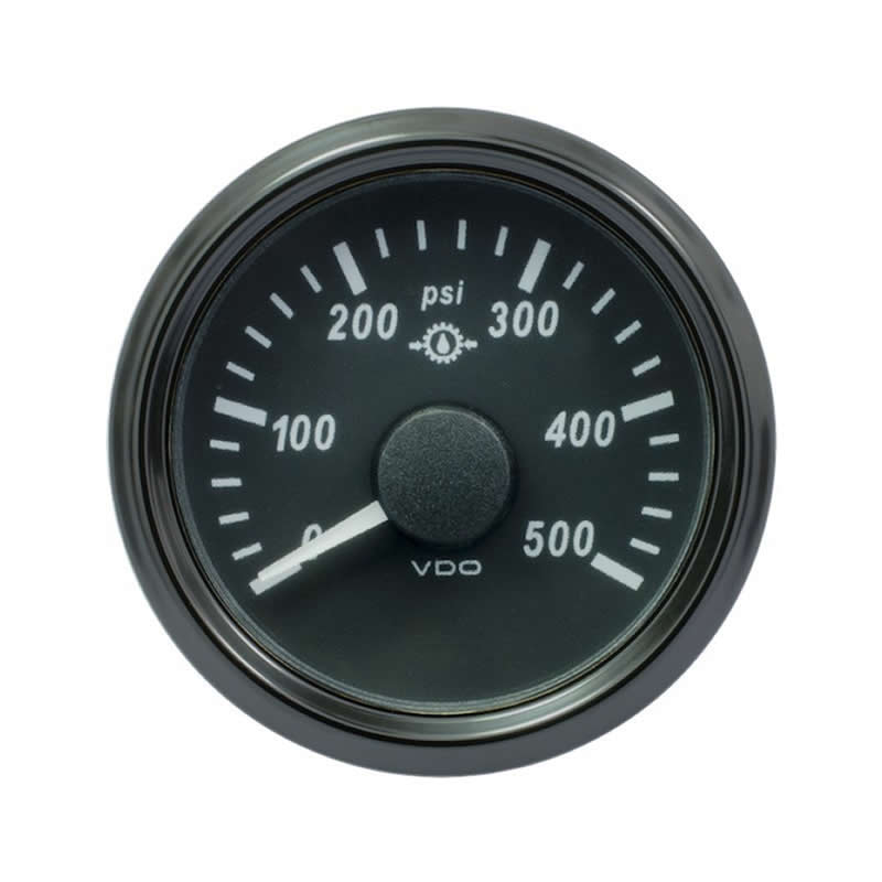 VDO SingleViu 1167 Gear Oil Pressure 500PSI Black 52mm gauge
